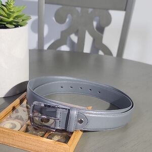 Falari Classic Men's Gray Leather Belt with Silver Buckle